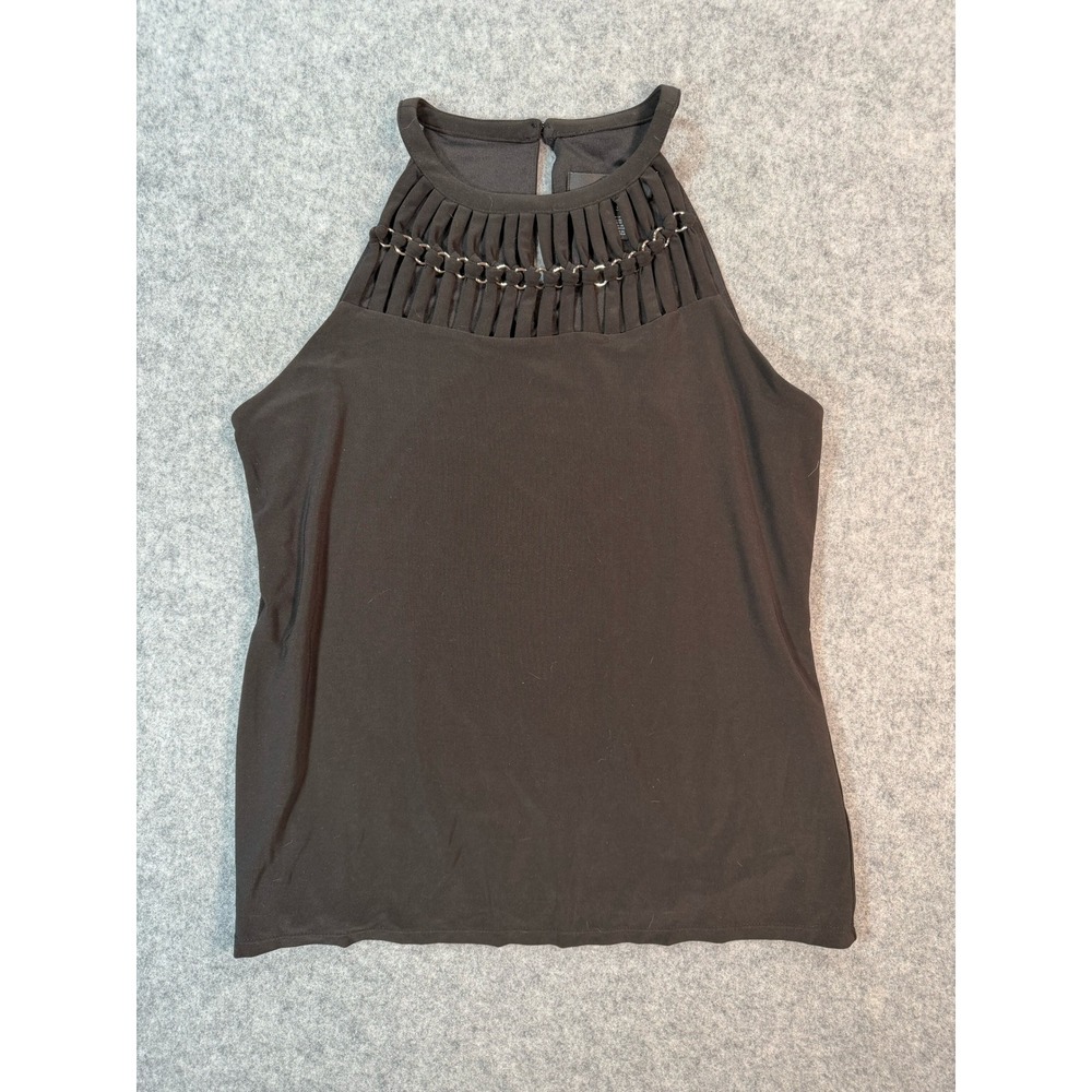 White House Black‎ Market Womens Black Halter Top Cage Neck Silver Rings S